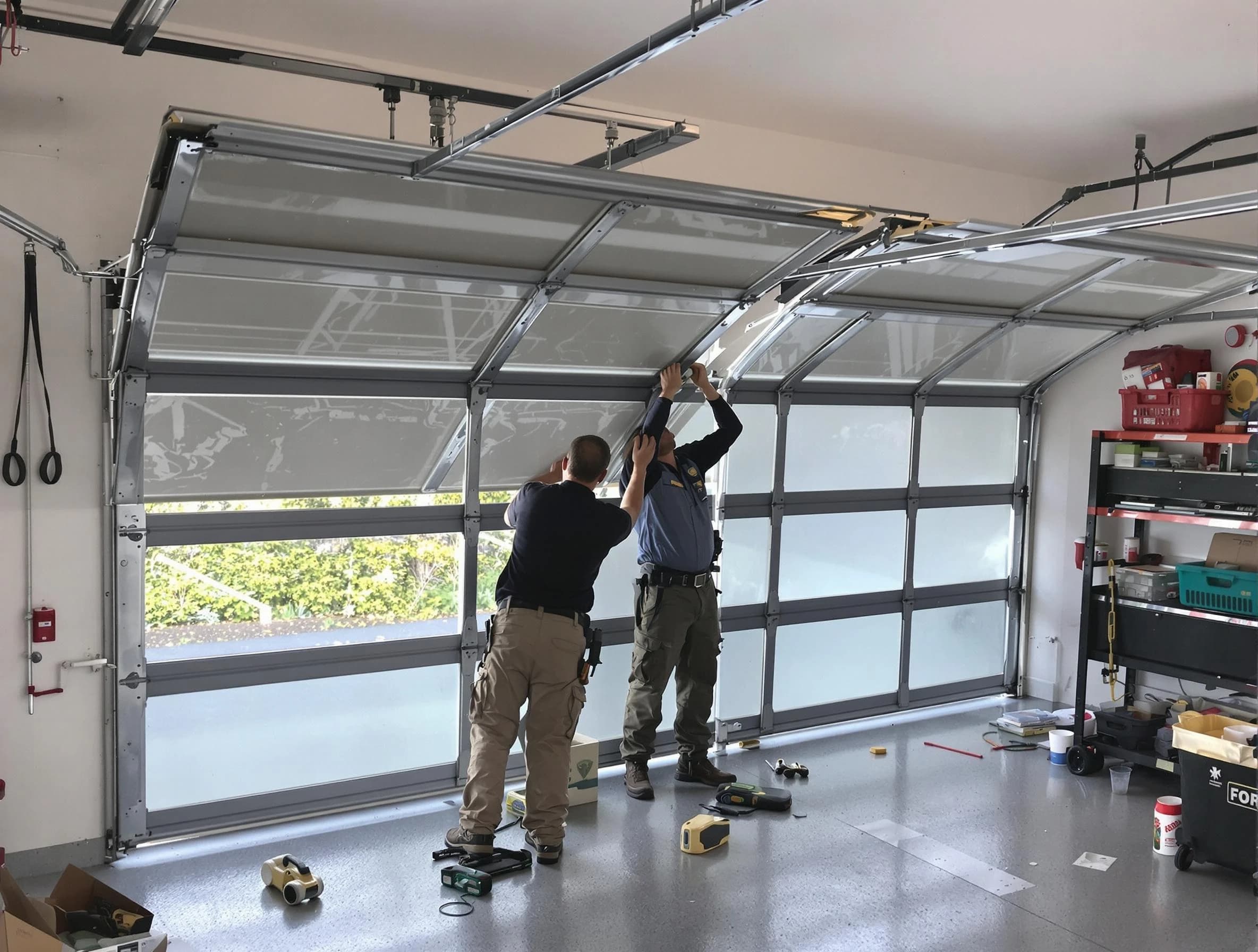 South Weber Garage Door Repair expert performing precise panel replacement on South Weber garage door
