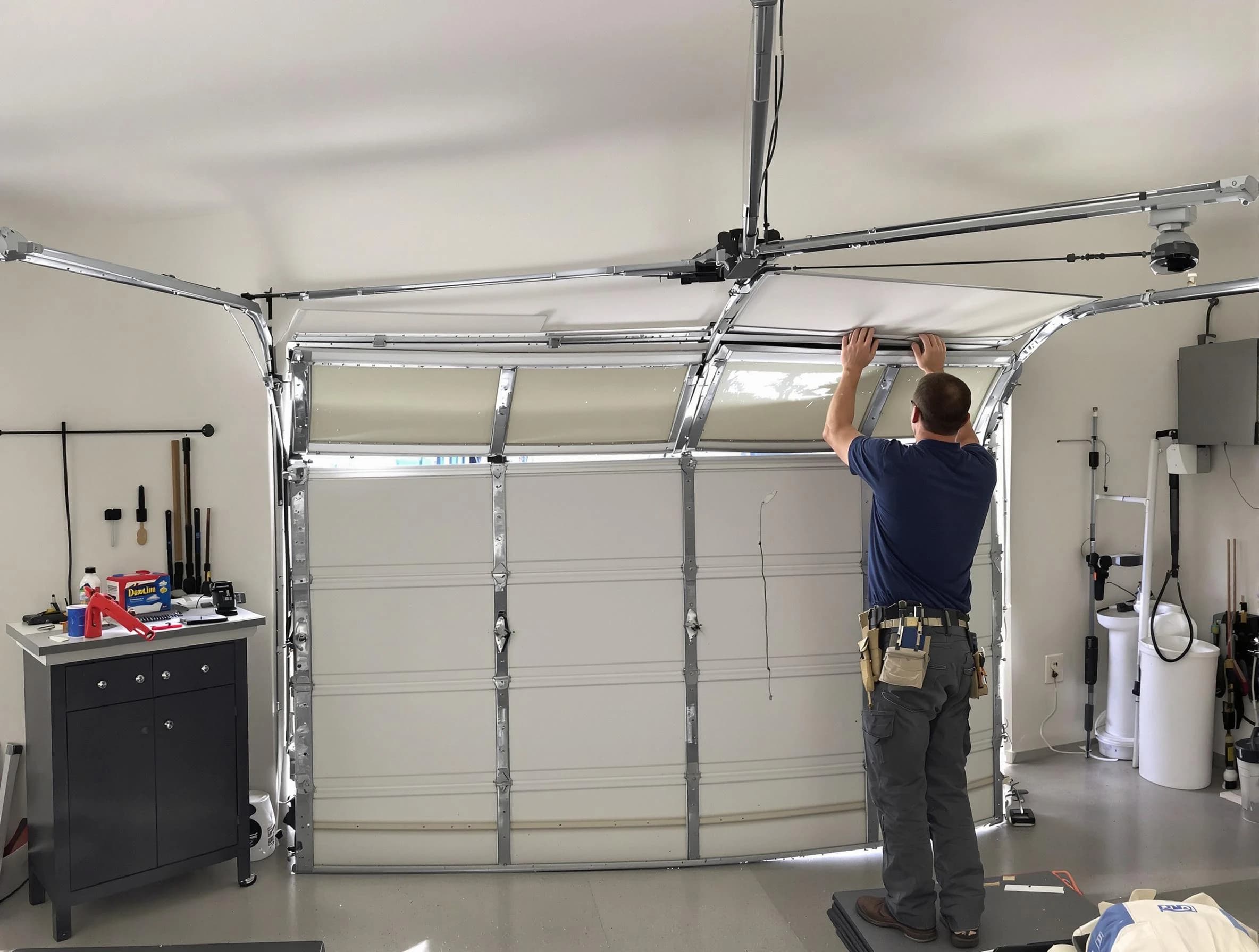 South Weber Garage Door Repair specialist performing precise section replacement on South Weber garage door
