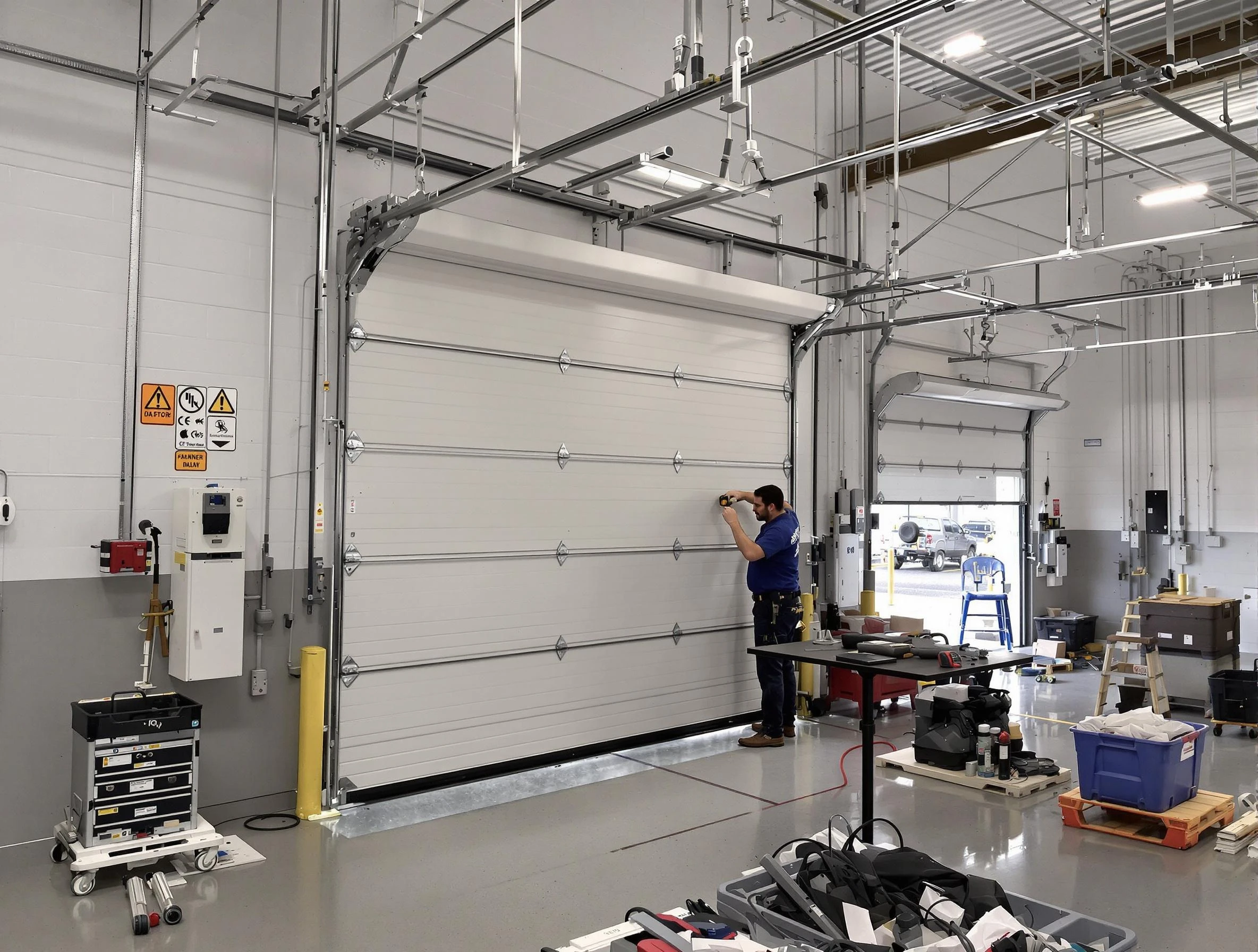 Commercial garage door repair being performed by South Weber Garage Door Repair expert in South Weber
