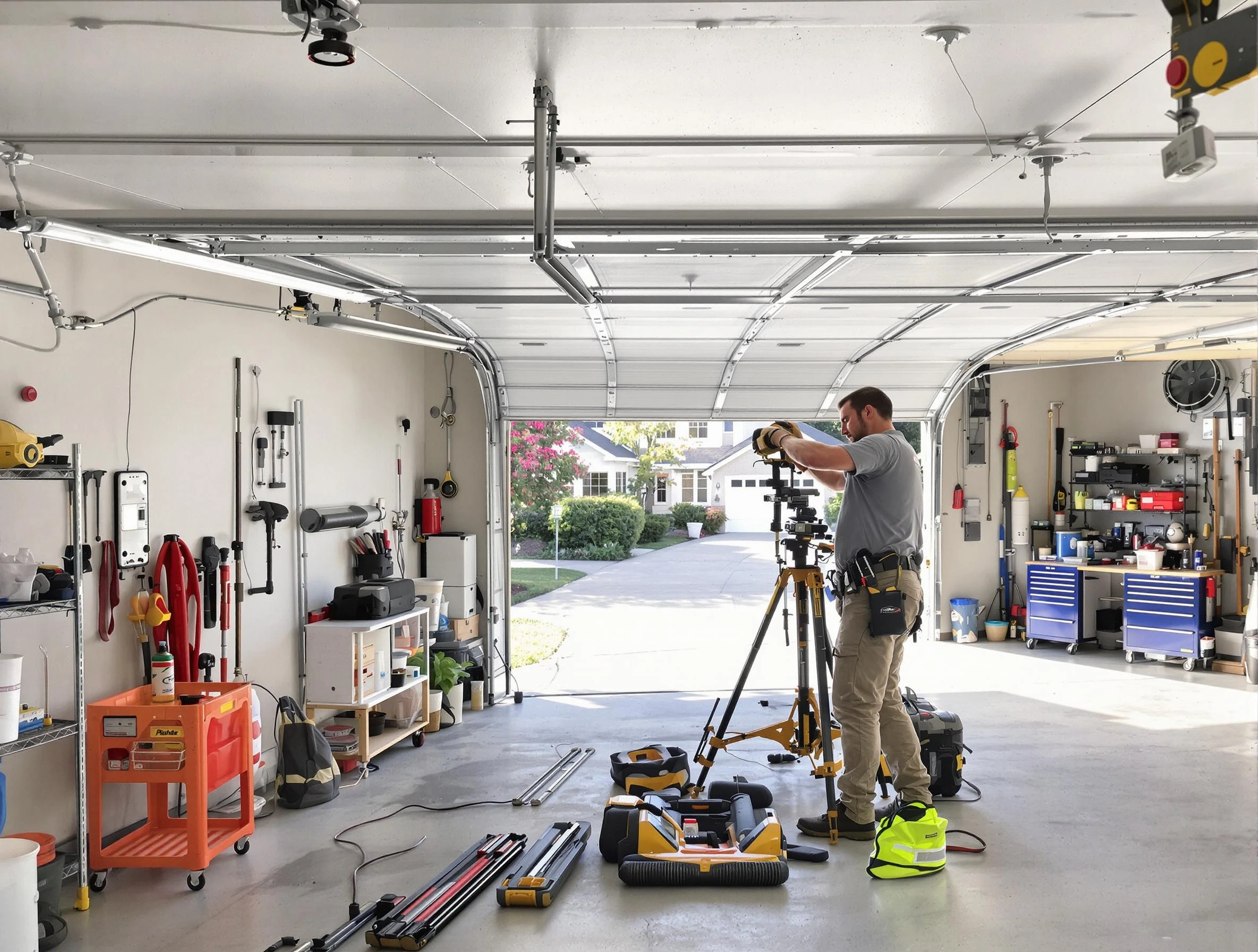 South Weber Garage Door Repair specialist performing laser-guided track alignment in South Weber